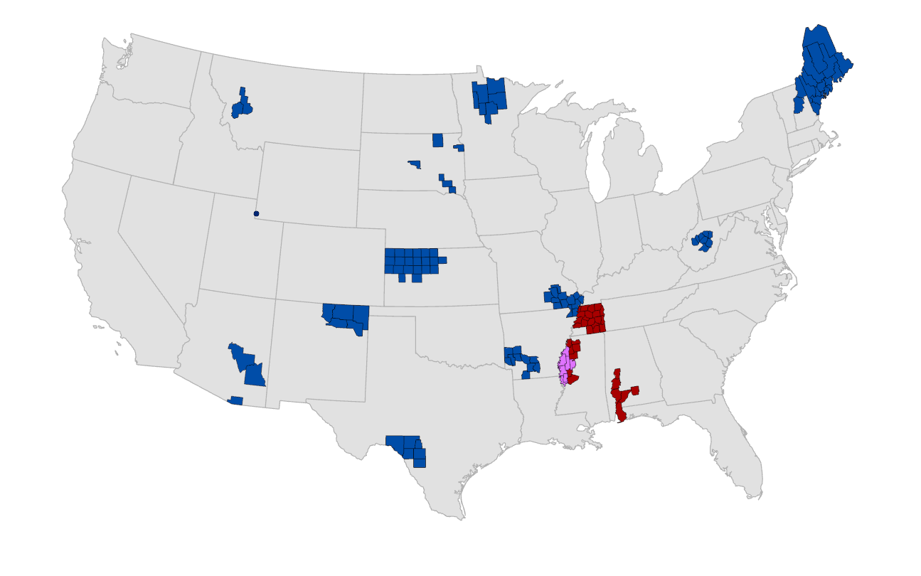 Map showing Rural MOMS and Delta MCC networks across the United States
